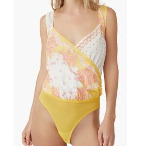 Free People Sweet Thing Mixed Print Cotton Bodysuit - Marigold Combo Size S